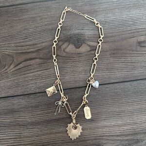 Chunky Heart Charm Necklace; Gold Color Heart Link Chain